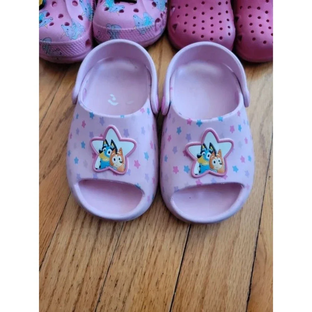 Pair of three size 8 girls bluey crocs sandals water